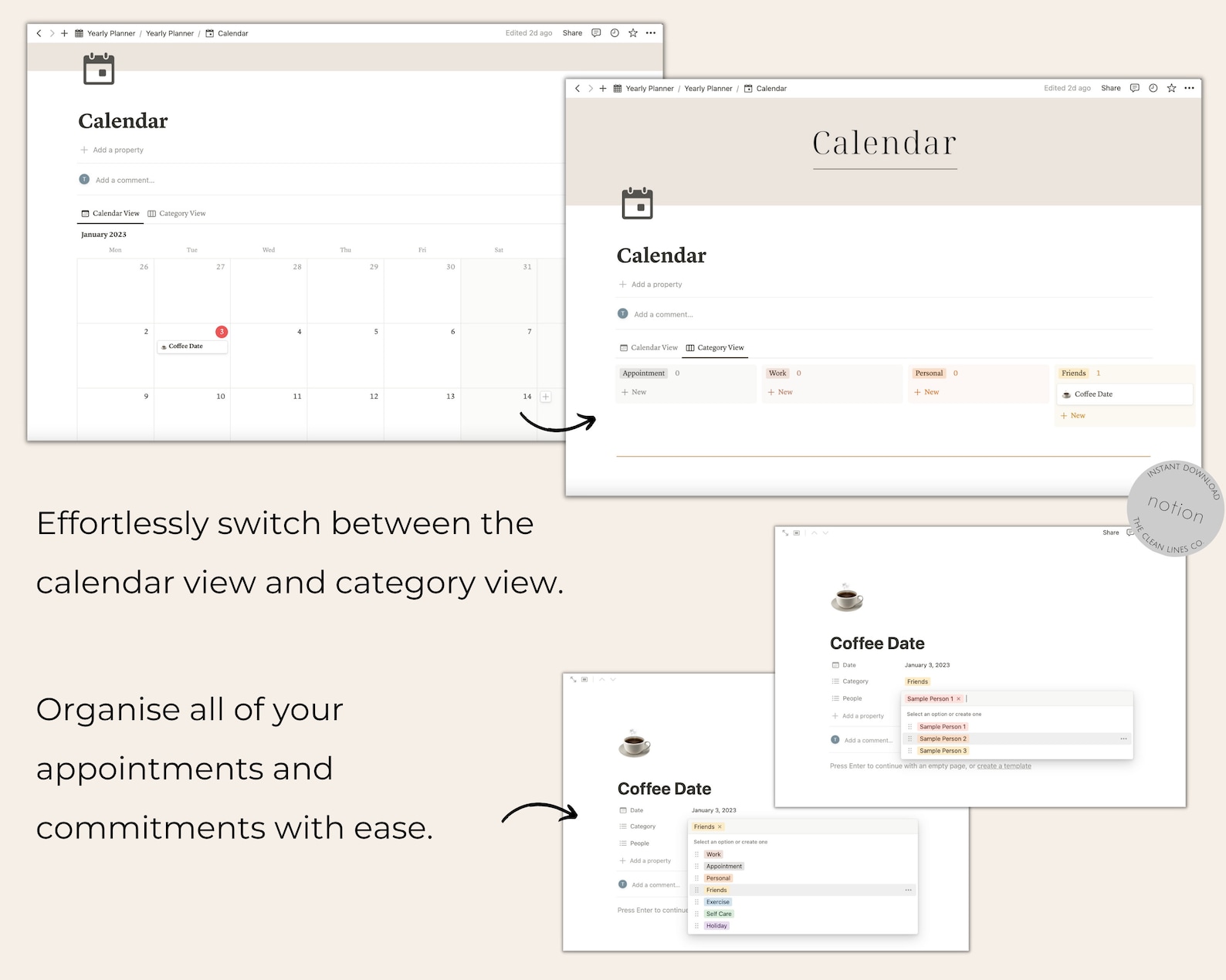 Notion Yearly Planner Notion Template Weekly, Undated All in One