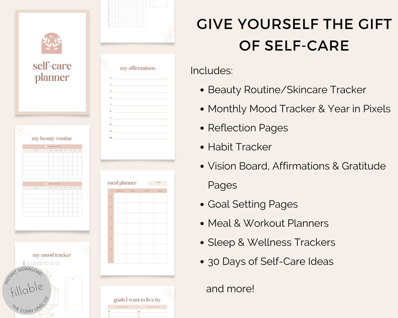 Self Care Planner | Printable Self Care Journal With Mood Tracker ...