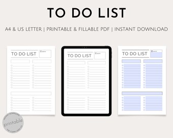 Daily To Do List | Blank Checklist, Printable To Do List, Fillable PDF, Instant Download, A4 & US Letter Size