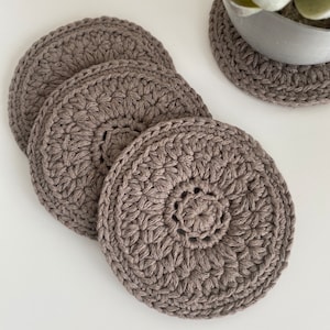 Handmade Crochet Taupe Colour Coasters Set, Set of 2, Set of 4, Cotton Home Decor, Crocheted Gift