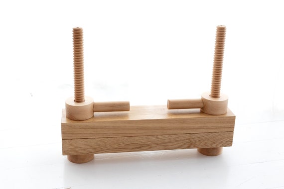 Mała drewniana belka introligatorska prasa ręczna zaciskowa - Small wooden bookbinding beam, manual clamping press