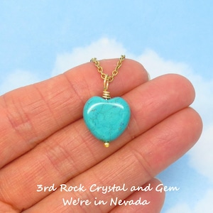 Tiny Turquoise Heart Necklace: Gold Plated Brass, Stainless Steel Chain
