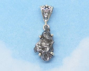 Campo del Cielo Meteorite Pendant: Sterling Silver Filigree Bail