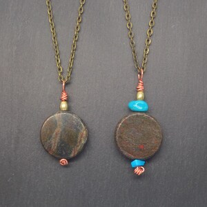 Small Dinosaur Bone Necklace Copper Turquoise Brass Bronze Fossil Necklace Nature Necklace