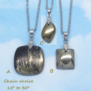 Golden Pyrite Pendant or Necklace Apache Gold Silver Stainless Steel 080208p Square Rectangle Marquise