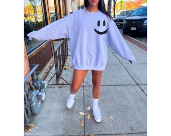 Smiley Face Sweatshirt | Smile Shirt | Embroidered Tee | Embroidered Smile Sweatshirt | Custom Sweatshirt | Retro Smiley Face Shirt