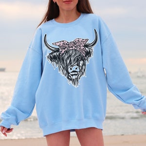 Highland Cow Sweatshirt | Highland Cow Sweater | Baby Cow Hoodie | Cow with Bow Sweatshirt