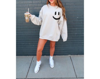 Smiley Face Sweatshirt | Smile Shirt | Embroidered Tee | Embroidered Smile Sweatshirt | Custom Sweatshirt | Retro Smiley Face Shirt