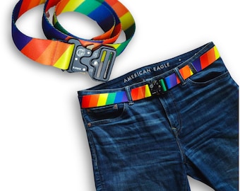 Belt Rainbow Stripe Tactical Belt by BEHYR Gear - Quick release polyester military, hiking, tactical belt buckle