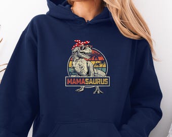 Mamasaurus Mum Hoodie, Mother Dinosaur Pullover, Mothers Day Top, Retro Mama Jumper