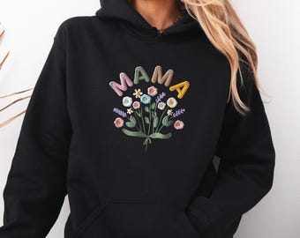 Vintage Mama Hoodie, Floral Mother Pullover, Mothers Day Gift Top, New Mum Jumper, Retro Mummy Hoddy