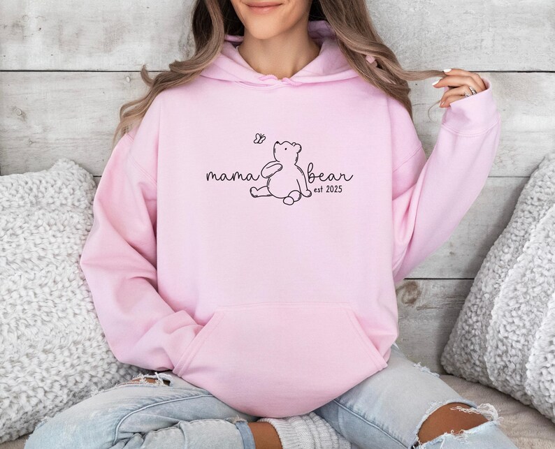 Mama Bear Hoodie, Custom Date Mum Jumper, Personalised Mama Top, New Mum Pullover, Mum To Be Jumper, Mothers Day Gift Top, EST 2025 Mum Top image 2