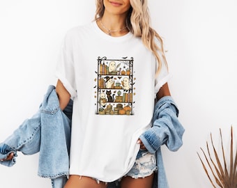 T-shirt fantôme Comfort Colors®, chemise livre d'Halloween, t-shirt Halloween rétro, t-shirt fantôme mignon, t-shirt automne, t-shirt citrouille saison