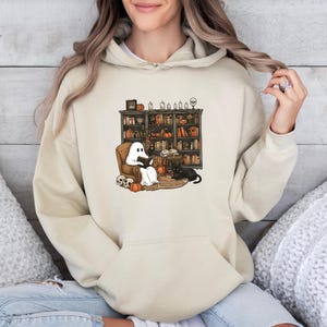 Ghost Library Hoodie, Halloween Books Pullover, Ghost Reader Jumper, Books Lover Gift Top, Reading Book Ghost Hoodie, Cute Ghost Pullover