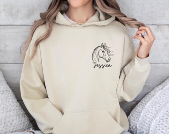 Custom Name Horse Hoodie, Personalised Horse Jumper, Horse Girl Hoodie, Horse Riding Club Jumper, Horse Lover Gift Top, Cute Horse Pullover