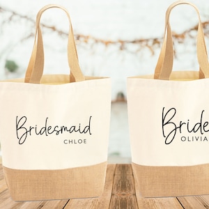 Bridesmaid Tote Bag, Personalised Bride, Bride Jute Bag, Jute Tote Bag, Hen Party Bag, Bridal Party Gift, Bachelorette Bag, Custom Bride Bag
