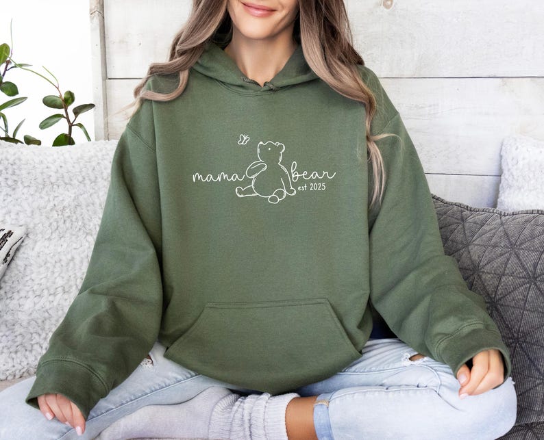 Mama Bear Hoodie, Custom Date Mum Jumper, Personalised Mama Top, New Mum Pullover, Mum To Be Jumper, Mothers Day Gift Top, EST 2025 Mum Top image 3