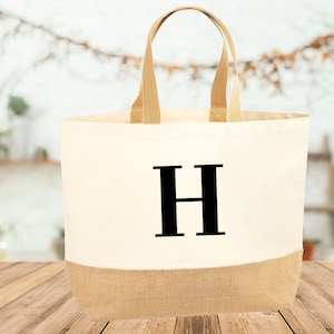 Initial Jute Bag, Personalised Bag, Custom Tote Bag, Monogram Tote Bag, Custom Beach Bag, Bridesmaid Bag, Bridal Party Bag, Initial Tote Bag
