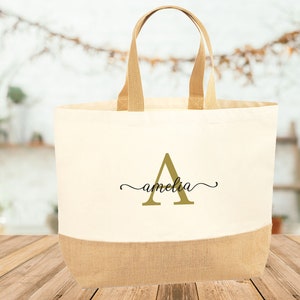 Name Jute Bag, Initial Tote Bag, Monogram Bag, Custom Bride Bag, Bridesmaid Gifts, Hen Party Present, Personalised Bag, Large Beach Bag