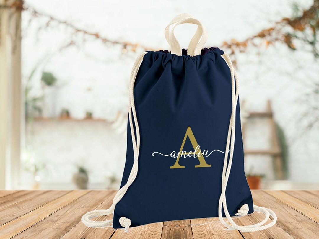 Monogram Gym Bag, Custom School Bag, Canvas Bag, Drawstring Bag