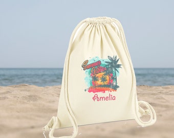 Beach Backpack, Cotton Beach Bag, Drawstring Bag, Cute Beach Bag, Funny Beach Gifts, Beach Party Bag, Holiday Tote Bag, Vacation Backpack