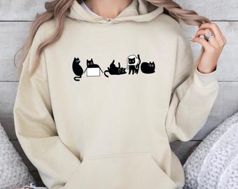 Funny Black Cat Hoodie, Black Cats Jumper, Crazy Cats Pullover, Cat Mum Gift Top, Cute Black Cats Hoodie, Cat Lover Jumper, Playing Cats Top
