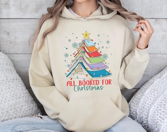 Christmas Book Pullover, Books Tree Jumper, All Booked Christmas Hoodie, Book Lovers Xmas Top, Cute Xmas Book Hoodie, Xmas Gift Top