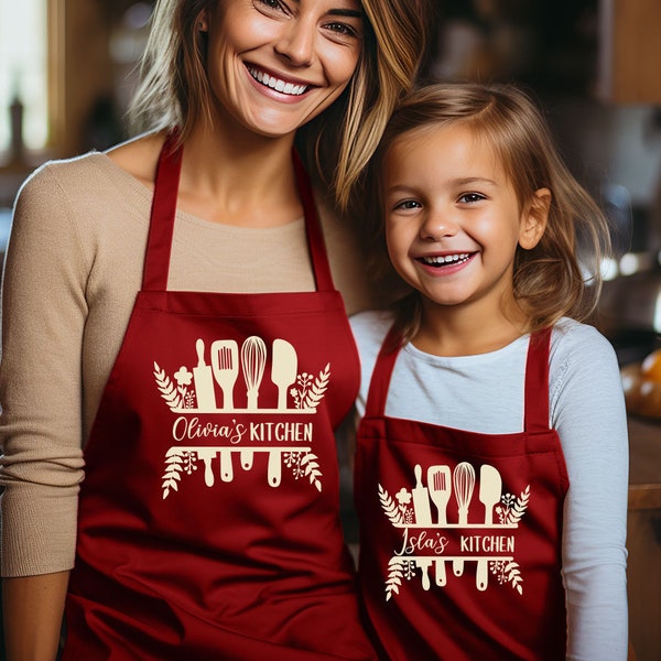 Cotton Kitchen Apron, Personalised Apron, Kids Apron, Mum and Daughter, Dad and Daughter, Womens Apron, Christmas Family, Cotton Twill Apron