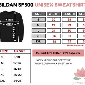 The image is a collage of various images depicting different sizes and styles of GILAN SF500 unisex sweatshirts. The images show the measurements and styles of the sweatshirts, including the width and length of the sleeves, chest, and waist. The image also includes a table with the measurements and styles of the sweatshirts, as well as a description of the measurements in inches.