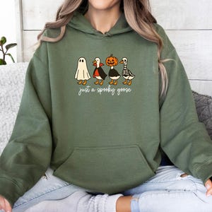 Just a Spooky Goose Hoodie, Halloween Goose Pullover, Funny Goose Jumper, Spooky Goose Top, Pumpkin Goose Hoodie, Fall Season Goose Jumper