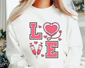 Felpa da infermiera di San Valentino, maglione da infermiera di San Valentino, pullover RN Valentine, infermiera registrata, felpa di San Valentino per infermiera, camicia da infermiera