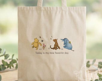 Classic Winnie The Pooh Tote Bag, Winnie the Pooh Cotton Canvas Bag, Classic Pooh, A.A. Milne Merch, Piglet Tigger Eeyore, New Favorite Day