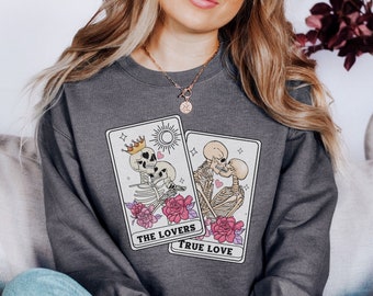 The Lovers Tarot Sweatshirt, True Love Skeleton, Gothic Wedding Sweatshirt, Goth Bride Sweater, Valentine Sweatshirt, Tarot Skeleton