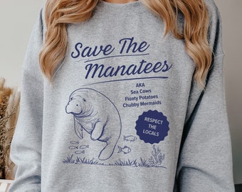 Save The Manatees Sweatshirt, Chubby Mermaid Sweater, Floaty Potatoes Crew, Sea Cow, Respect The Locals, Ocean Science, Manatee Lover Gift