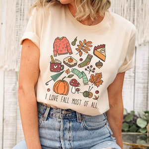 I Love Fall Most of All Shirt, Fall Doodle TShirt, It&#39;s Fall Y&#39;all, Thanksgiving Tee, Hello Fall, Fall Teacher Shirt, Happy Fall Yall