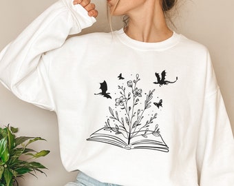 Book Dragon Sweatshirt, Fantasy Book Lover Gift, Gift for Bookworms, Reader Shirt, Reading Gift, Book Club Gift, Librarian Gift, Dragon Gift