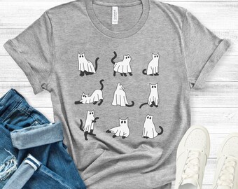 Halloween Shirt, Katzen TShirt, Geist Shirt, Halloween Katze T-Shirt, Katzen Liebhaber Shirt, schwarze Katze T-Shirt, gruselige Saison, Geister Katzen Shirt