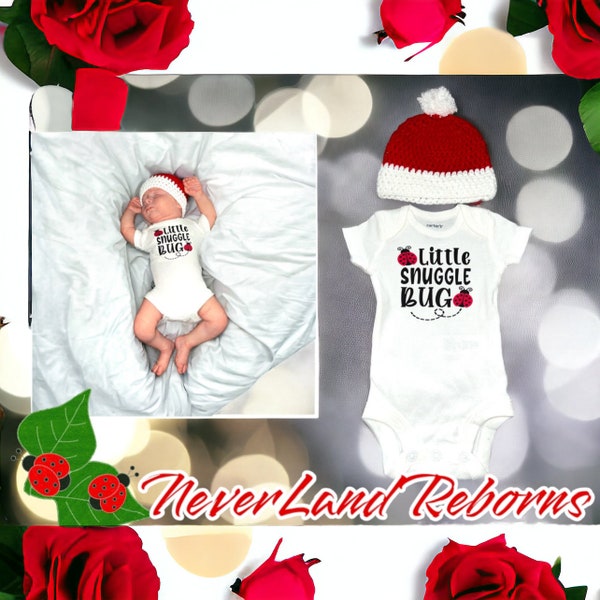 Little snuggle bug 2 piece outfit for reborns and silicone babies. Free personalization