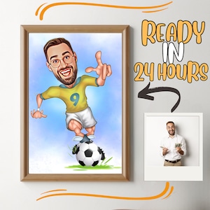 Personalisiertes Fußballspieler-Karikatur-Porträt, kundenspezifische Fußballspieler-Karikatur-Zeichnung vom Foto, lustiges Fußballspieler-Karikatur-Geschenk für Ihn