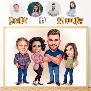 Custom Family Cartoon Portrait, Family Portrait, Gift for Family, Family Caricature, Caricature from Photo, Family of 4 Caricature, Cartoon