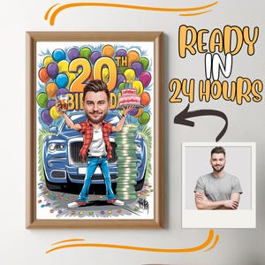 Caricatura de cumpleaños número 20, día especial, foto a caricatura, regalo de cumpleaños para niñas, damas, mujeres, hombres, niños, caballeros, caricatura de foto