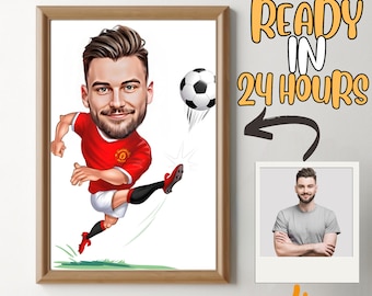 Personalized Soccer Player Cartoon Portrait, Custom Soccer Player Caricature Drawing from Photo, Funny Soccer Player Caricature Gift for Him