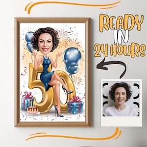 Caricatura de 50 cumpleaños, día especial, foto a caricatura, regalo de cumpleaños para niñas, damas, mujeres, hombres, niños, caballeros, caricatura de foto