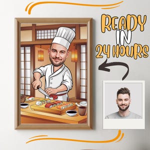 Custom Male Chef Cartoon Portrait, Chef Caricature, Gift for Chef , Chef Cartoon, Funny Chef Gift, Custom Caricature from Photo, Chef Gift