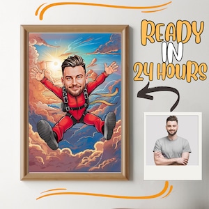 Custom Skydiver Caricature Portrait: Funny Skydiving Gift (Digital Download)