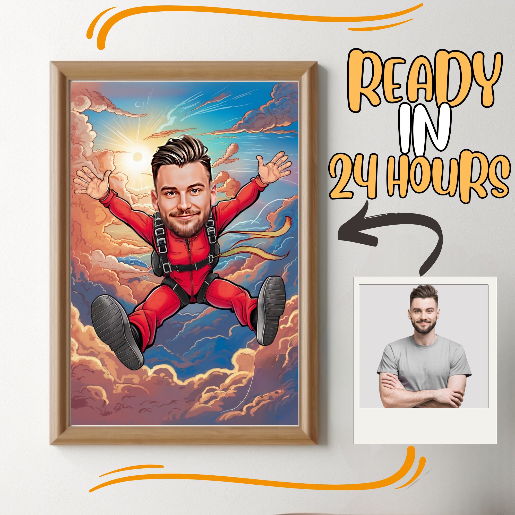 Custom Skydiver Cartoon Portrait, Skydiver Caricature, Skydiver Gift, Funny Skydiver Caricature, Skydiving Portrait, Caricature from Photo