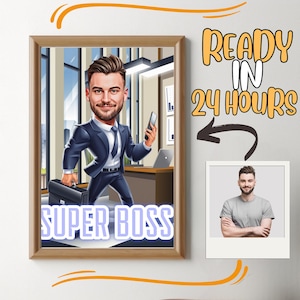 Retrato personalizado de dibujos animados de Super Boss, dibujo personalizado de caricatura de Super Boss a partir de una foto, caricatura divertida de Super Boss, regalo para el jefe