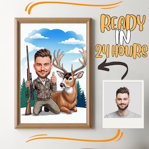 Personalized Hunter Cartoon Portrait, Custom Hunter Caricature Drawing from Photo, Funny Hunter Caricature, Gift for Hunter