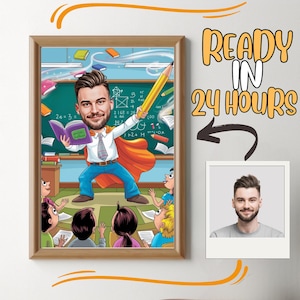 Custom Male Teacher Cartoon, Teacher Caricature from Photo, Gift for Teacher, Teacher Portrait, Teacher Cartoon, Fun Teacher Caricature