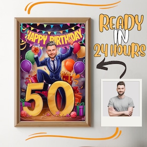 50. Geburtstag, besondere Tag Karikatur, Foto zu Cartoon, Geburtstagsgeschenk für Mädchen, Damen, Frauen, Männer, Jungen, Herren Karikatur vom Foto